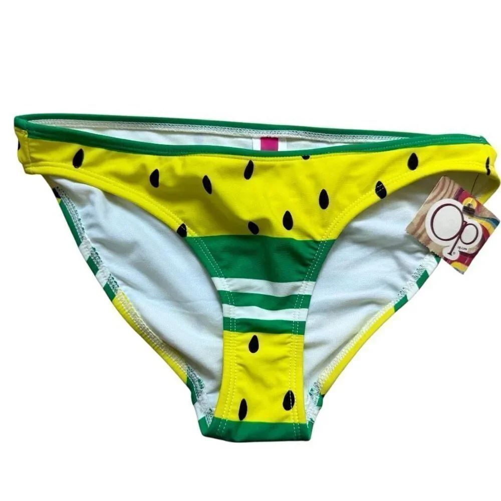 NWT Womens OP Yellow Watermelon Print Bikini Swim Bottoms - Sz S 3/5
